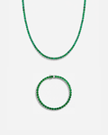 Green Zircon Tennis Necklace and Bracelet Set, 4 mm, White-Gold-Plated