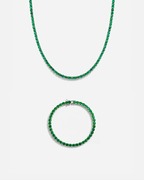 Green Zircon Tennis Necklace and Bracelet Set, 4 mm, White-Gold-Plated