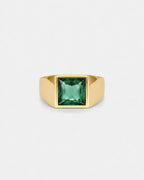 Men’s Green Zirconia Square Signet Ring, Gold-Tone