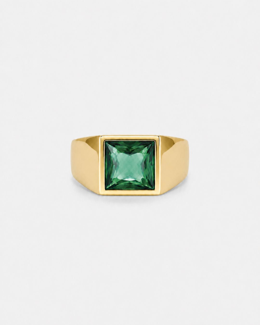 Men’s Green Zirconia Square Signet Ring, Gold-Tone