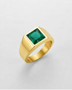 Men’s Green Zirconia Square Signet Ring, Gold-Tone
