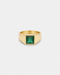 Men’s Green Zirconia Square Signet Ring, Gold-Tone
