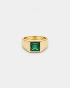 Men’s Green Zirconia Square Signet Ring, Gold-Tone