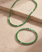 Green Zircon Tennis Necklace and Bracelet Set, 4 mm, White-Gold-Plated