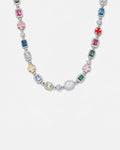 Men’s Multicolor Geometric Necklace, White-Gold-Plated Steel
