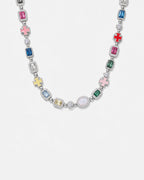 Men’s Multicolor Geometric Necklace, White-Gold-Plated Steel