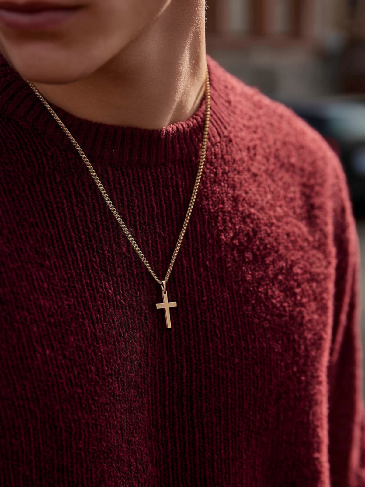 Men’s Cross Pendant Necklace, 60 cm, 14K Gold-Plated