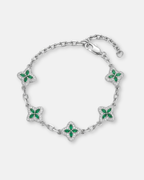 Green Zircon Flower Bracelet, Silver-Tone Copper