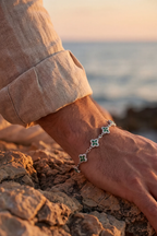 Green Zircon Flower Bracelet, Silver-Tone Copper