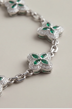 Green Zircon Flower Bracelet, Silver-Tone Copper