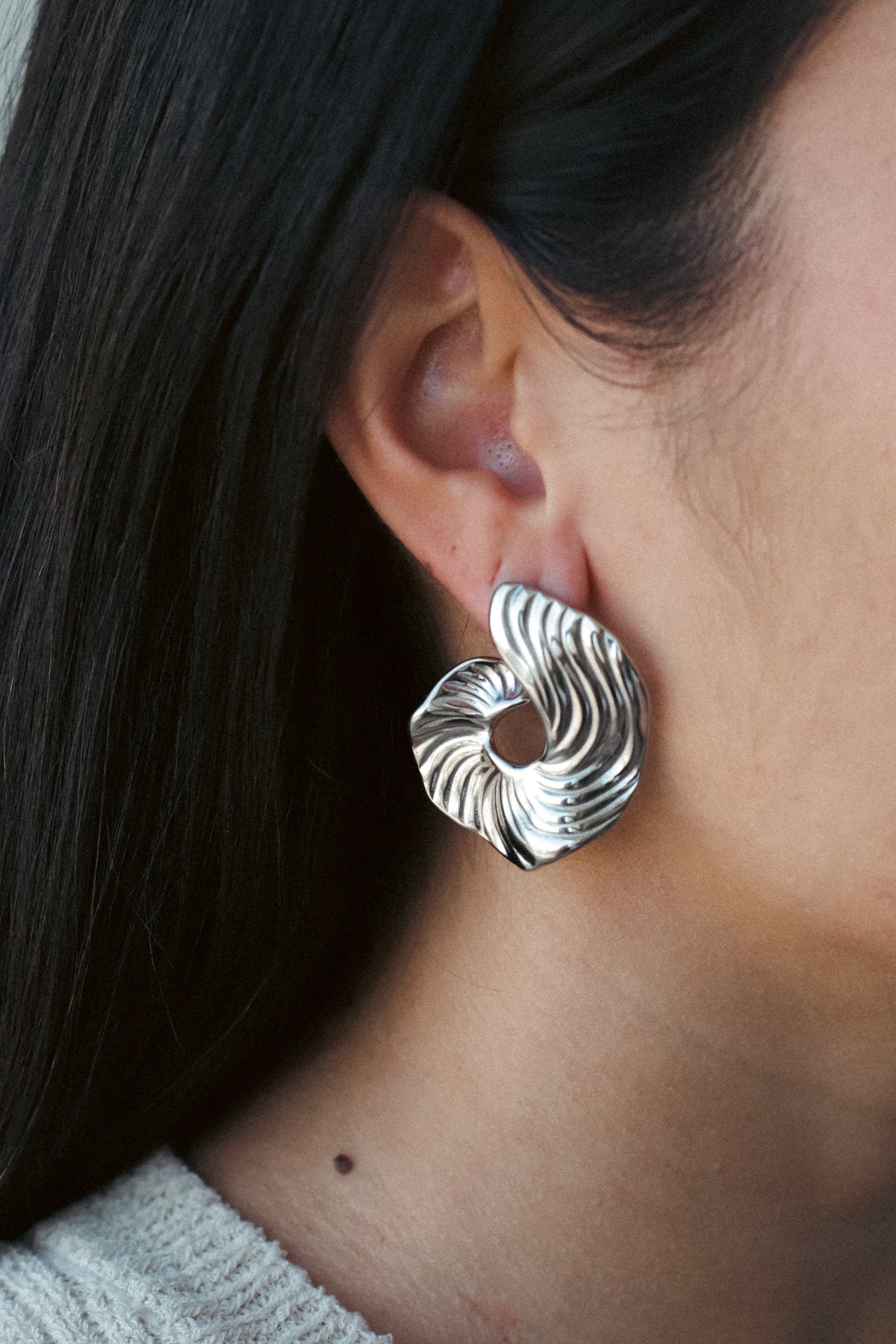 Ridged Spiral Statement Earrings — Iris