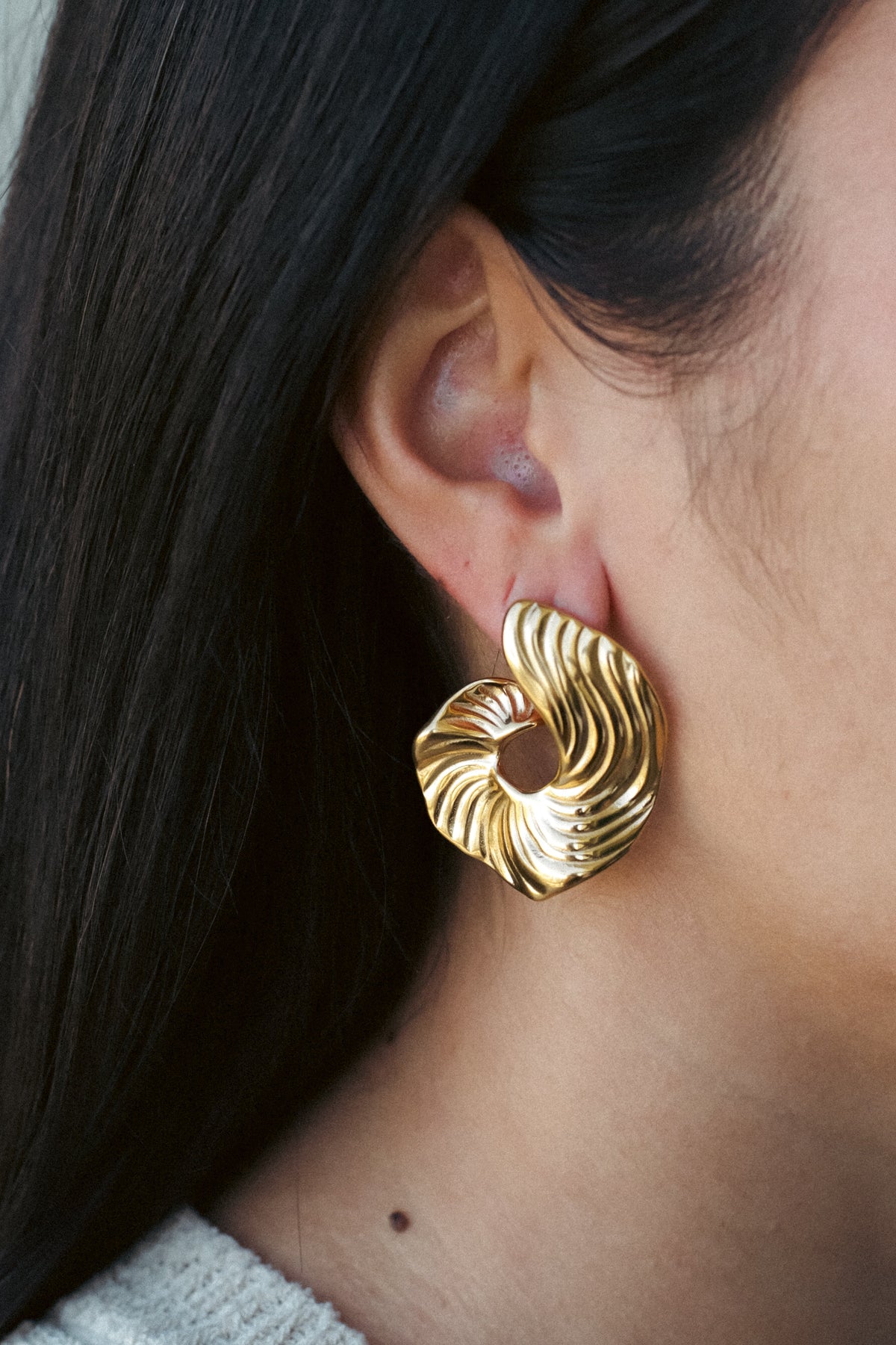 Ridged Spiral Statement Earrings — Iris
