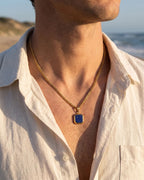 Men’s Blue Inlay Pendant Necklace, 14K Gold-Plated Steel