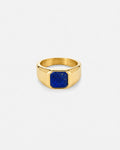 Men’s Blue Inlay Signet Ring, Gold-Plated Steel, US 7–13