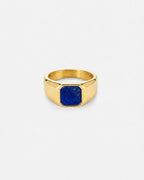 Men’s Blue Inlay Signet Ring, Gold-Plated Steel, US 7–13