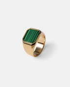 Men’s Green Malachite Signet Ring, Gold-Plated Steel — Malachio