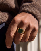 Men’s Green Malachite Signet Ring, Gold-Plated Steel — Malachio