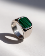 Men’s Green Malachite Signet Ring, Silver-Plated Steel — Malachio