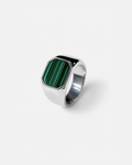 Men’s Green Malachite Signet Ring, Silver-Plated Steel — Malachio