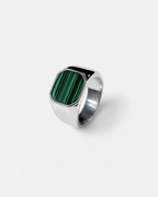 Men’s Green Malachite Signet Ring, Silver-Plated Steel — Malachio