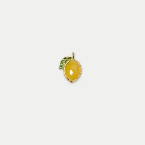Yellow Fruit Charm with Green Leaf — Tangerine