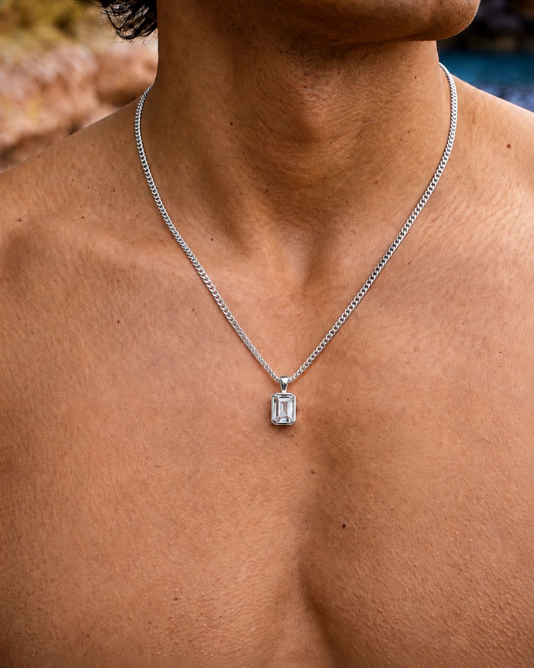Men’s 1 ct Lab-Grown Moissanite Pendant Necklace, 925 Silver Pendant