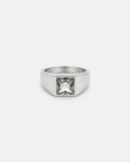 Men’s Clear Zirconia Square Signet Ring, Silver-Tone