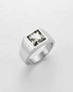 Men’s Clear Zirconia Square Signet Ring, Silver-Tone