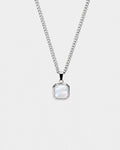 Pearlescent White Inlay Pendant Necklace, Silver-Plated Steel