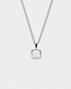 Pearlescent White Inlay Pendant Necklace, Silver-Plated Steel