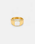 Pearlescent White Inlay Signet Ring, Gold-Plated Steel, US 7–13