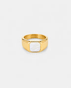 Pearlescent White Inlay Signet Ring, Gold-Plated Steel, US 7–13
