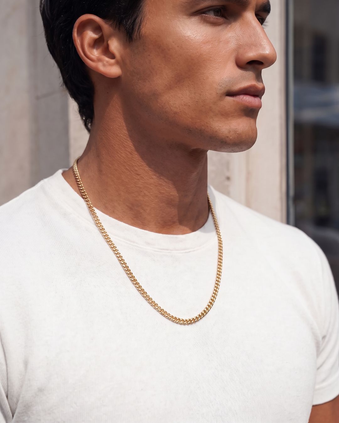 Men’s Matte Gold-Tone Stainless Steel Cuban Chain Necklace, 3 mm — Nocturno