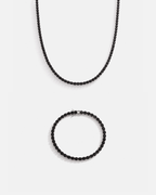 Black Zircon Tennis Necklace and Bracelet Set, 4 mm, White-Gold-Plated