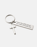 Proverbs 3:5 Scripture Keychain with Cross Charm, Silver-Tone