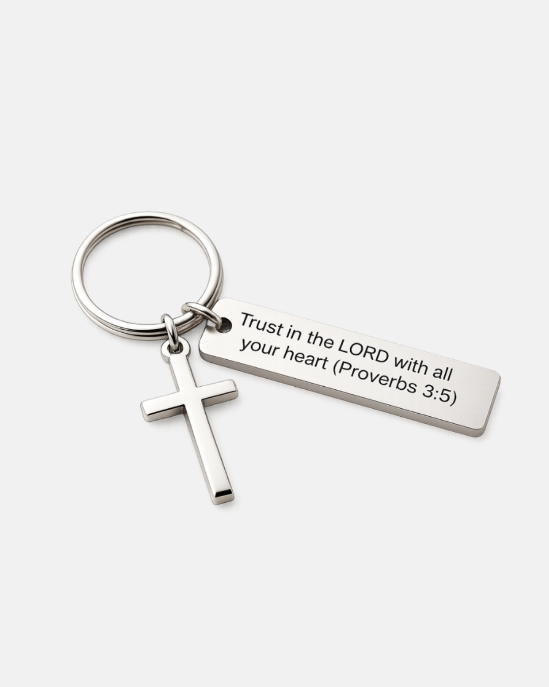 Proverbs 3:5 Scripture Keychain with Cross Charm, Silver-Tone