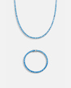Aquamarine-Blue Tennis Necklace and Bracelet Set, 4 mm