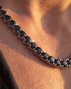 Black Zircon Tennis Necklace and Bracelet Set, 4 mm, White-Gold-Plated