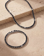 Black Zircon Tennis Necklace and Bracelet Set, 4 mm, White-Gold-Plated