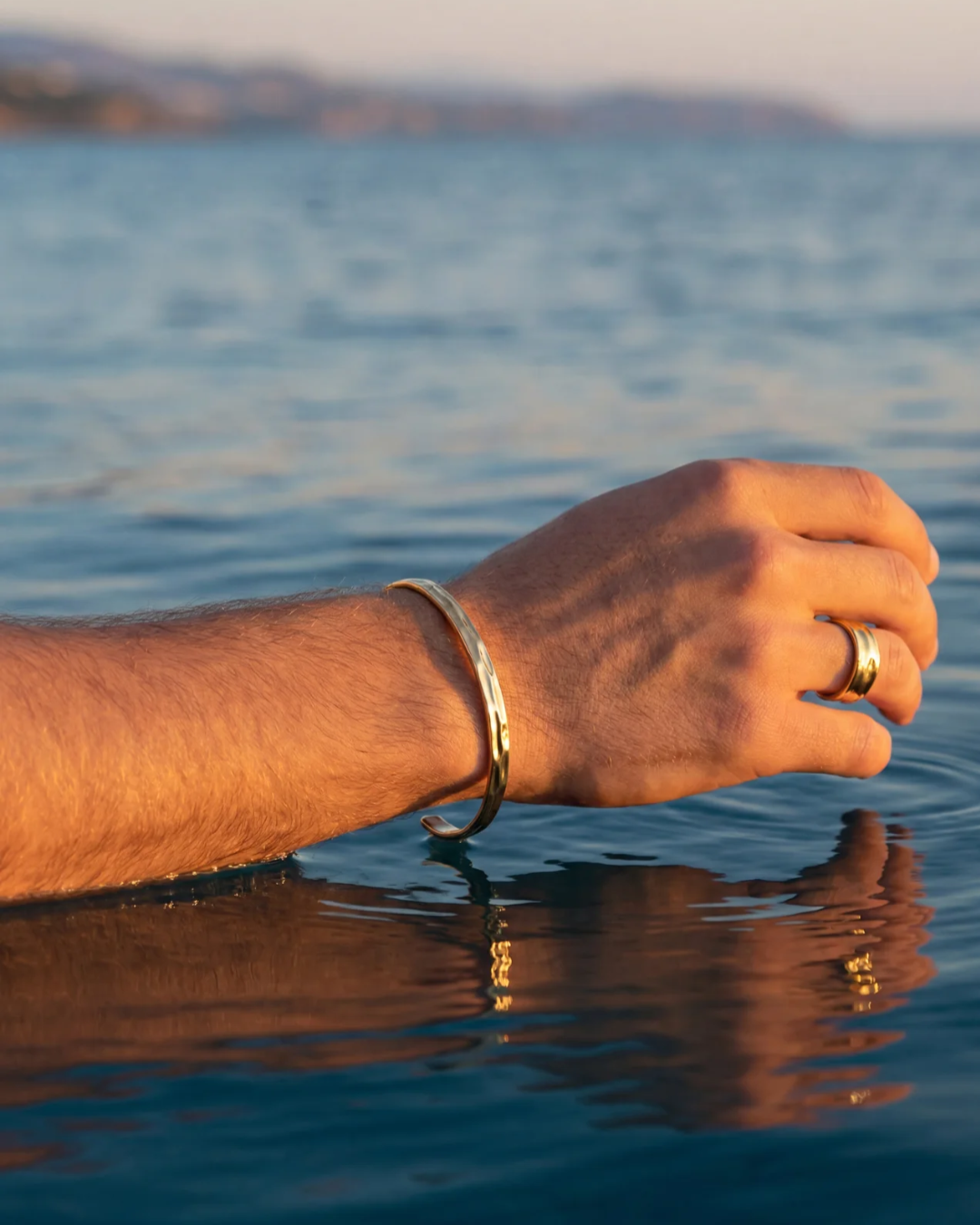 Men’s Textured Open Cuff Bracelet, 18K Gold-Plated Steel — Ocean