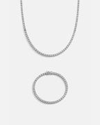 Clear Zircon Tennis Necklace and Bracelet Set, 4 mm, White-Gold-Plated