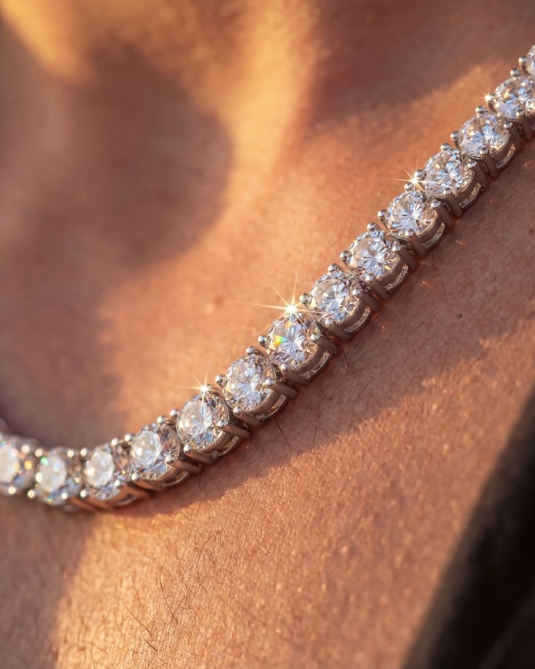 Clear Zircon Tennis Necklace and Bracelet Set, 4 mm, White-Gold-Plated