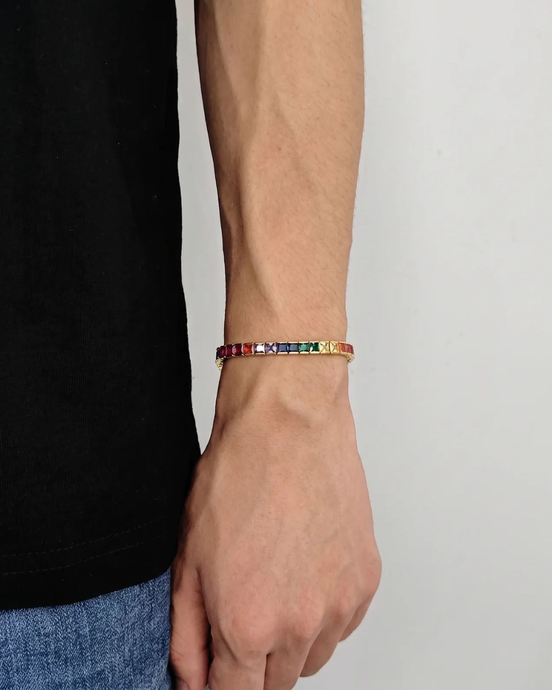 Rainbow Tennis Bracelet, 4 mm, 18K Gold-Plated