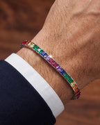 Rainbow Tennis Bracelet, 4 mm, Platinum-Plated
