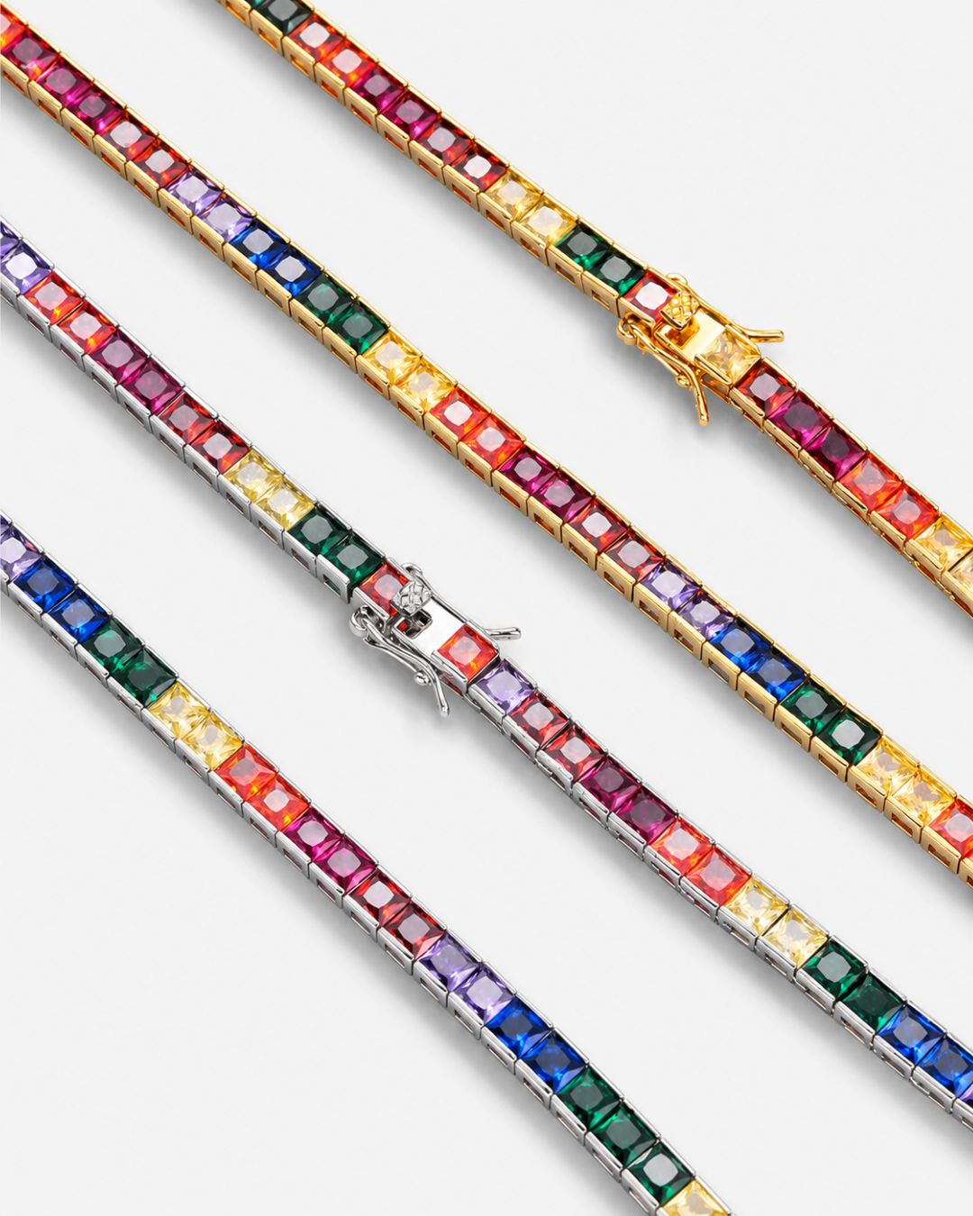 Rainbow Tennis Necklace, 4 mm, 18K Gold-Plated