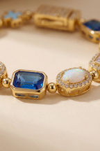 Men’s Blue and Clear Mosaic Bracelet, 6 mm, 18K Gold-Plated — Royal Azure