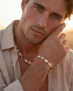 Men’s Blue and Clear Mosaic Bracelet, 6 mm, 18K Gold-Plated — Royal Azure