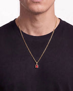 Men’s 1 Carat Lab-Grown Ruby Pendant Necklace, 18K Gold-Plated