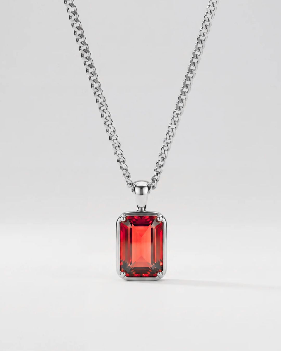 Men’s 1 ct Lab-Grown Ruby Pendant Necklace, 925 Silver Pendant