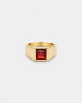 Men’s Red Zirconia Square Signet Ring, Gold-Tone
